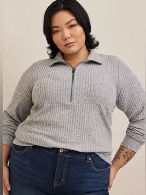 TORRID Gray Relaxed Fit Super Soft Plush Rib Quarter Zip Sweatshirt Size 4X